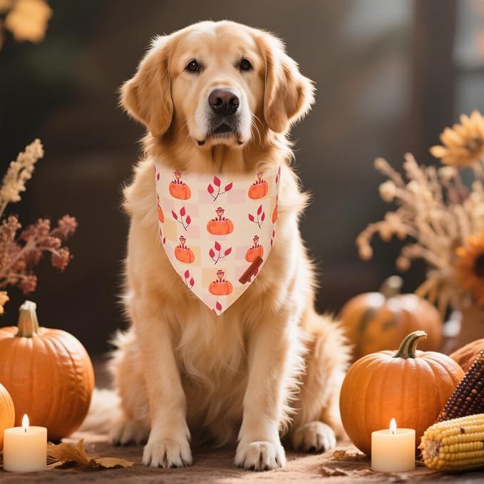 ADOGGYGO Thanksgiving Dog Bandanas 2 Pack, Reversible Turkey Pumpkin Pet Scarf - Image 3