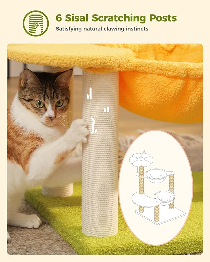 Flower Cat Tree with 2 Large Hammocks, 37.4" Small Cat Tower - Image 5
