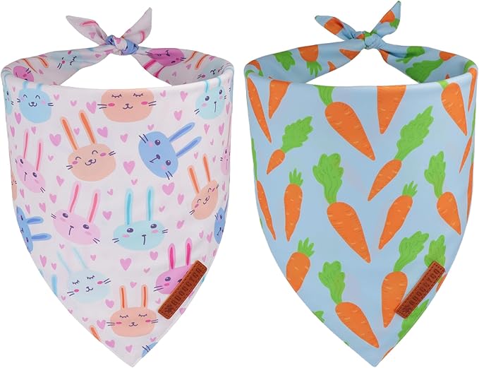 ADOGGYGO Easter Dog Bandanas 2 Pack, Reversible Bunny Carrot Print Puppy Scarf by ADOGGYGO