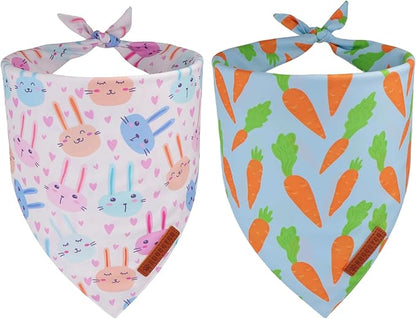 ADOGGYGO Easter Dog Bandanas 2 Pack, Reversible Bunny Carrot Print Puppy Scarf by ADOGGYGO
