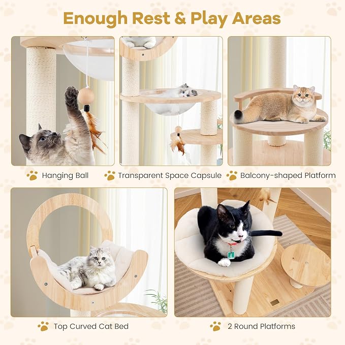 Nightcore 57” Tall Solid Wood Cat Tree - Image 6