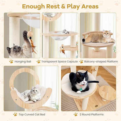 Nightcore 57” Tall Solid Wood Cat Tree - Image 6