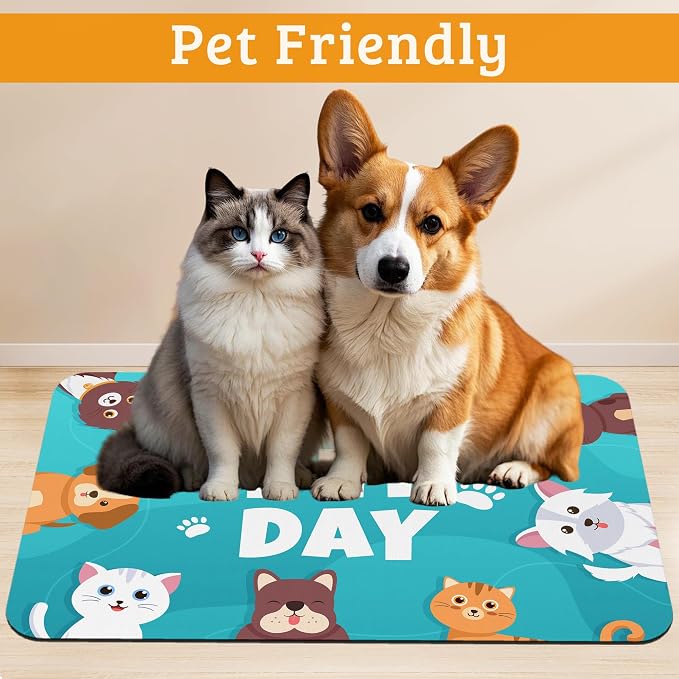 Pet Dog Cat Food Mat, Animal Paws Absorbent Waterproof Placemat - Image 2
