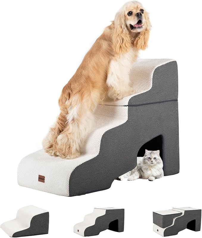 Dog Stairs for High Beds with Tunnel, 4-Step Dog Steps for Small Dogs and Cats by Garnpet