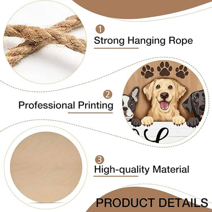 Deroro Welcome Dogs Front Door Sign, Paw Prints Wood Door Hanger Outdoor - Image 3