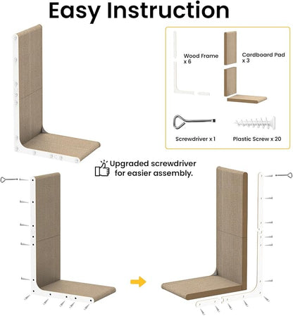 Cardboard Cat Scratcher, 26 Inch L Shape Scratch Pad Wall Mounted, Vertical - Image 5