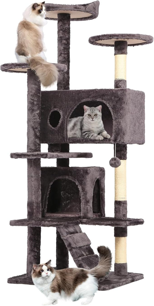 BestPet | 54" Cat Tree Tower | Purple Gray | Sturdy, Hanging Cat Toys, by BestPet