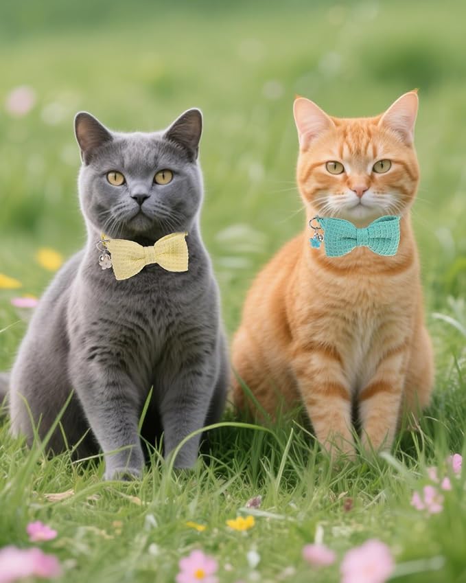 Cat Collar Breakaway with Bells, Soft Cotton Cat Bowtie Collar - Image 9
