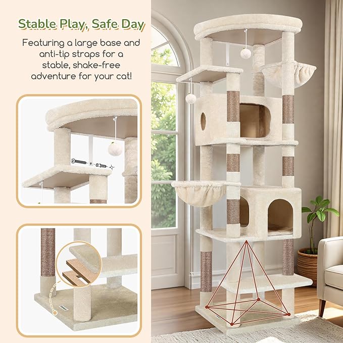 Globlazer Heavy Duty Cat Tree, 74in Sturdy Cat Tower - Image 3