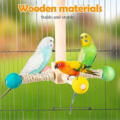 Rotating Bird Perches Toy, Interactive Spinning Parrot Parakeet Toys, Wooden - Image 4