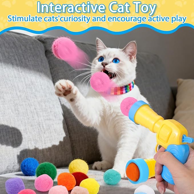 Mity rain 102PCS Cat Ball Launchers & Pom Pom Balls Interactive Cat Toy Set – - Image 2