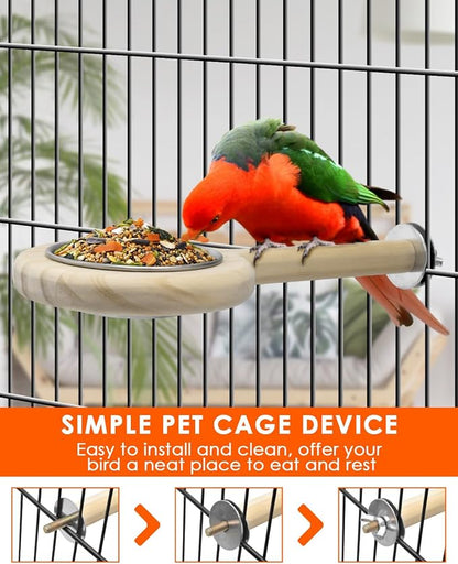 KATUMO Bird Perch Bird Feeding Cup Parrot Wood Perch Stand Toy Bird Cage - Image 5