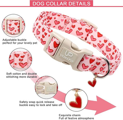 Valentine's Dog Collar, UP URARA PUP Pink Heart in Red Adjustable Pet Collar - Image 3