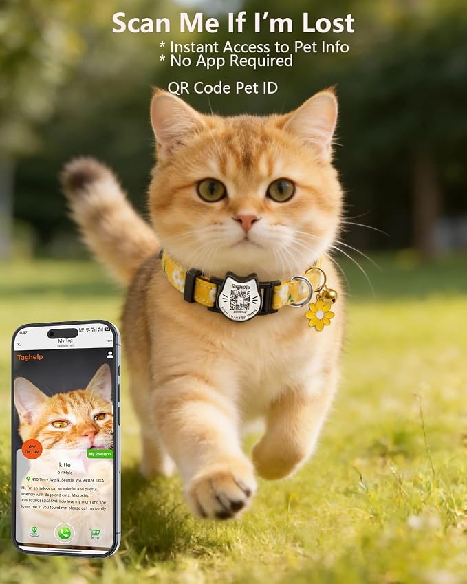 Breakaway Cat Collar with QR Code ID Tag, Adjustable Cotton Kitten Collar with - Image 7