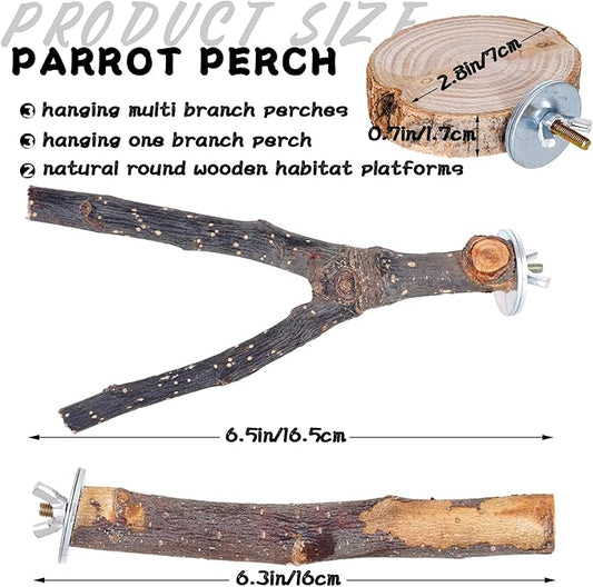 Libiline 8 Pieces Bird Perch Natural Wooden Parrot Perch Stand Fork Toys - Image 2