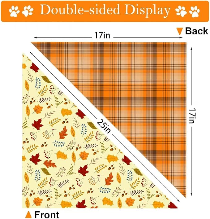 Thanksgiving Dog Bandana 2 Pack, All 4 Patterns Pumpkin Turkey Dog Scarf - Image 5