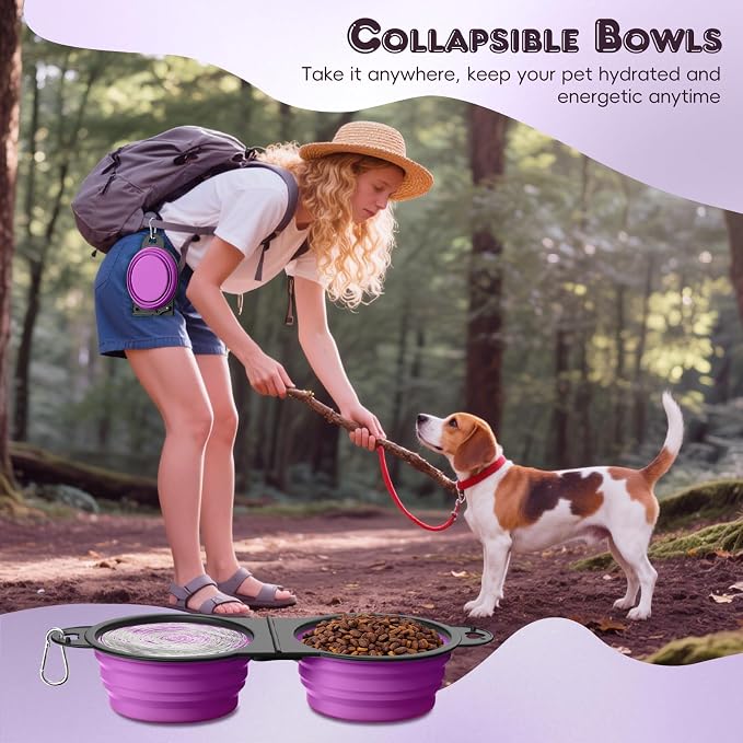 Pawaboo 2-in-1 Collapsible Dog Bowls, Dual Puppy Food and Water Bowls, 180° - Image 6