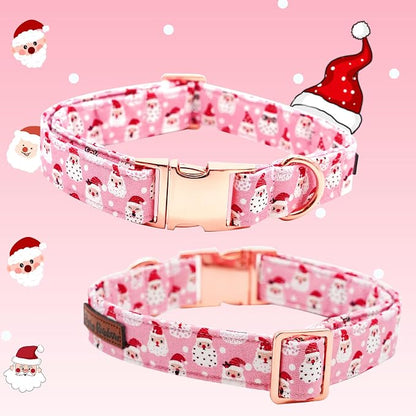 Dog Collar, Christmas Pink Santa Claus Cotton Pet Collar Bow Holiday Girl Boy - Image 4