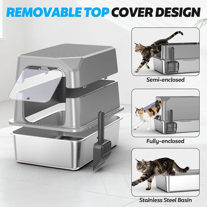 Enclosed Stainless Steel Cat Litter Box - Image 7