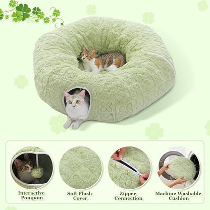 PEQULTI Cat Tunnel with Bed for Indoor Cats, Cat Play Donut Tunnel with - Image 7