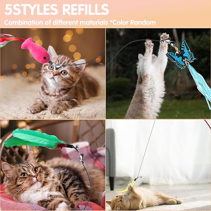 Retractable Cat Toy Wand, 12 Packs Interactive Cat Feather Toys, 9 Assorted - Image 6