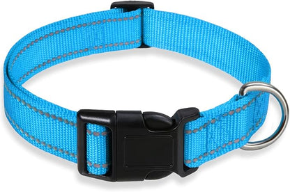 Reflective Dog Collar with Buckle Adjustable Safety Nylon Collars by BOOMIBOO