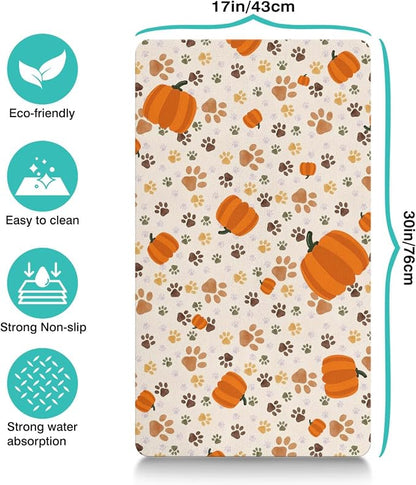 Fall Pumpkin Dog Food & Water Mat, Paw Prints Autumn Pet Feeding Mat - Image 4