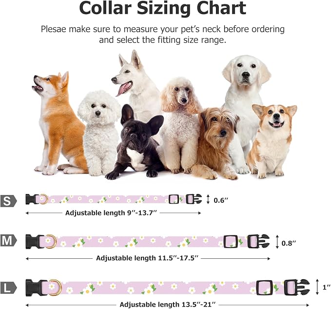 Cotton Handmade Dog Collar Cute and Distinctive Patterns White Flower - Image 3