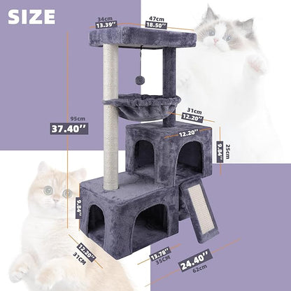 37.4" Cat Tree Tower with Twin Cat Condos - Image 2