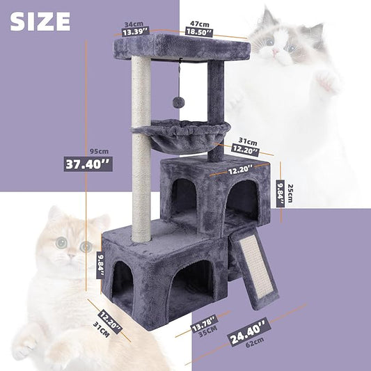 37.4" Cat Tree Tower with Twin Cat Condos - Image 2