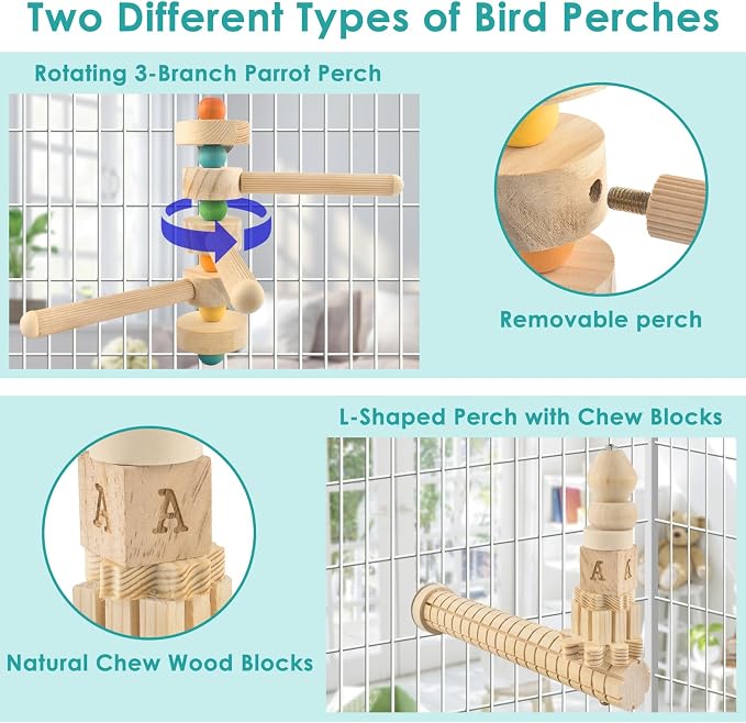 3pcs Natural Wood Bird Perch Toys, Rotating Perch Stand, L-Shaped Perches - Image 4