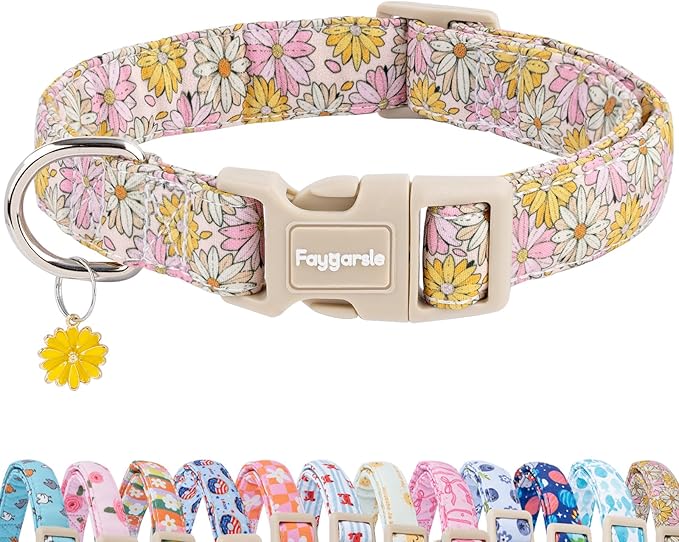 Faygarsle Floral Girl Dog Collar, Cotton Fabric by Faygarsle