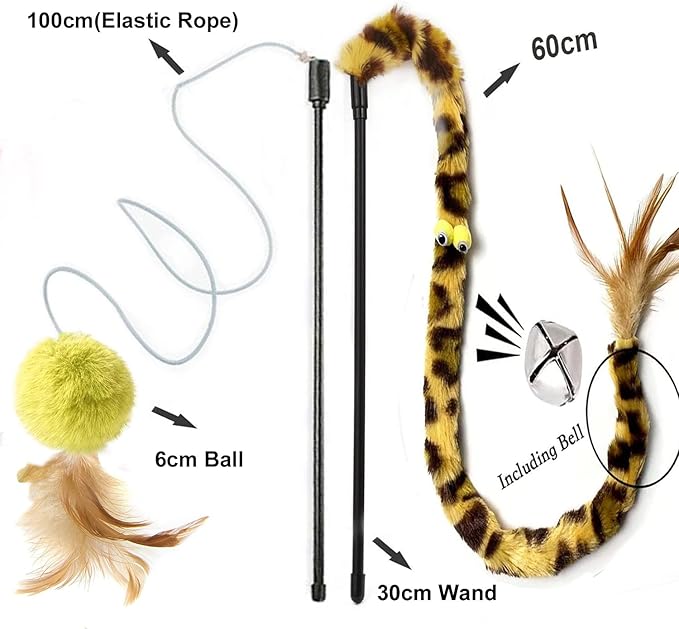 Cat Toys for Indoor Toys, Rainbow Cat Wand Toys, Feather Flips Plush Ball Cat - Image 4