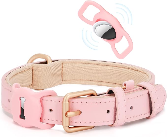 WHIPPY Airtag Leather Dog Collar GPS Tracker Air Tag Puppy Collar Adjustable by WHIPPY