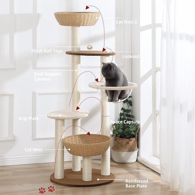 Modern Cat Tree Tower for Large Cats, Real Natural Sisal Luxury Cat Condo - Image 5