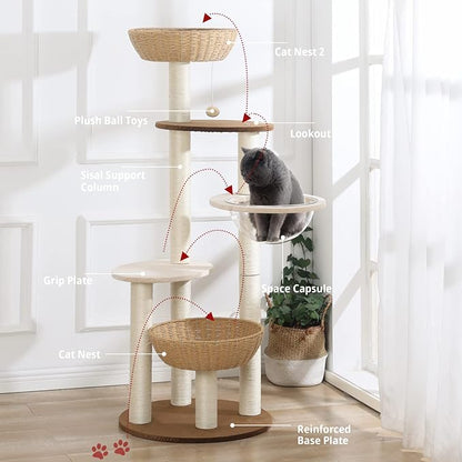 Modern Cat Tree Tower for Large Cats, Real Natural Sisal Luxury Cat Condo - Image 5