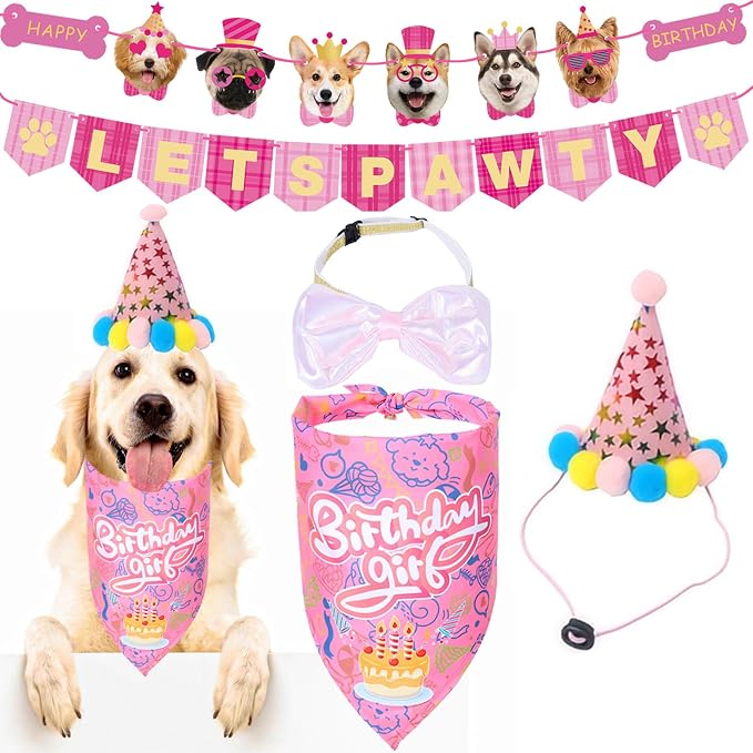 Happy Girl Dog Puppy Doggy Pet Birthday Burthday Party Supplies Hat Bandana by Unknown