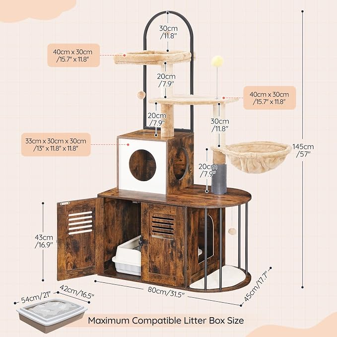 HOOBRO Cat Tree with Litter Box Enclosure, All-in-One 31.5" Cat Tower with - Image 7