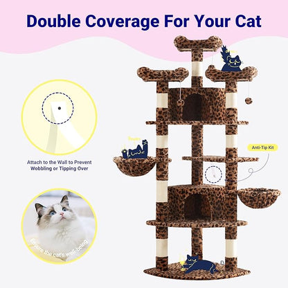 Allewie 73in Fan-Shaped Space-Saving Corner Cat Tower/Multi-Level Tall Cat Tree - Image 3