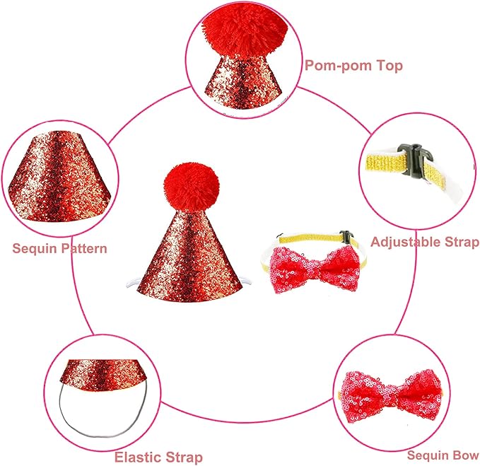 Christmas Pet Party Jazz Hat and Blingbling Bow Tie Breakaway Collar Set - Image 3