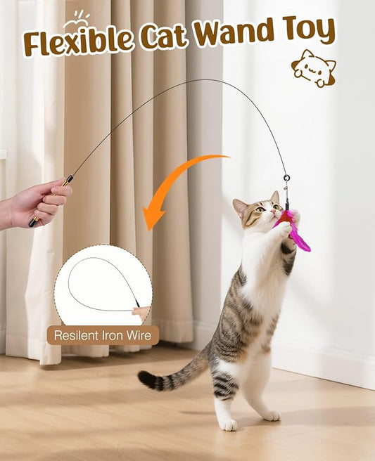 Pawaboo Feather Teaser Cat Toy, Interactive Feather Wand Cats Toy Flying - Image 2