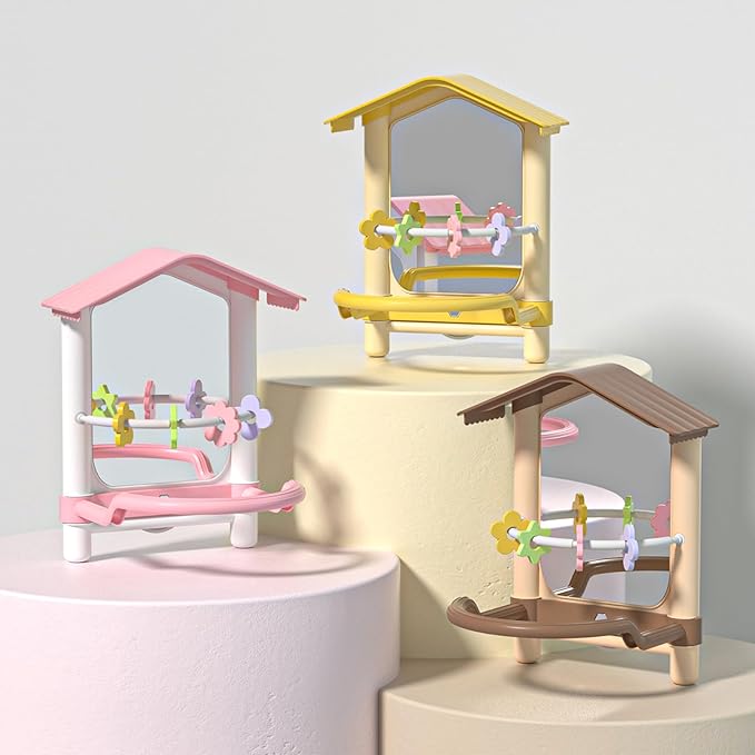 8.1 Inch Pet Bird Mirror with Perch Stand and Parakeet Chew Toys, Parrot Toys - Image 2