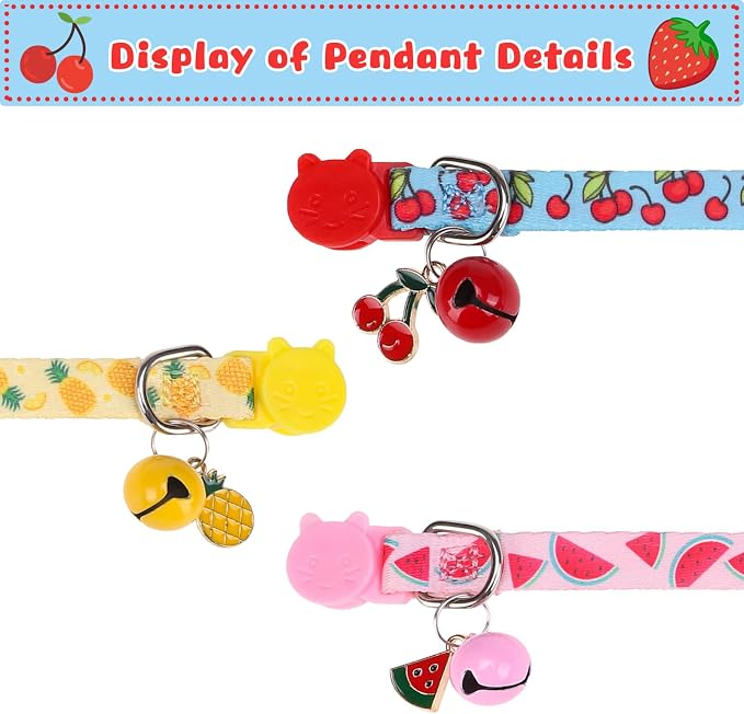 Breakaway Cat Collars with Bell & Cute Pendants, 3 Pack Safety Buckle Kitten - Image 3