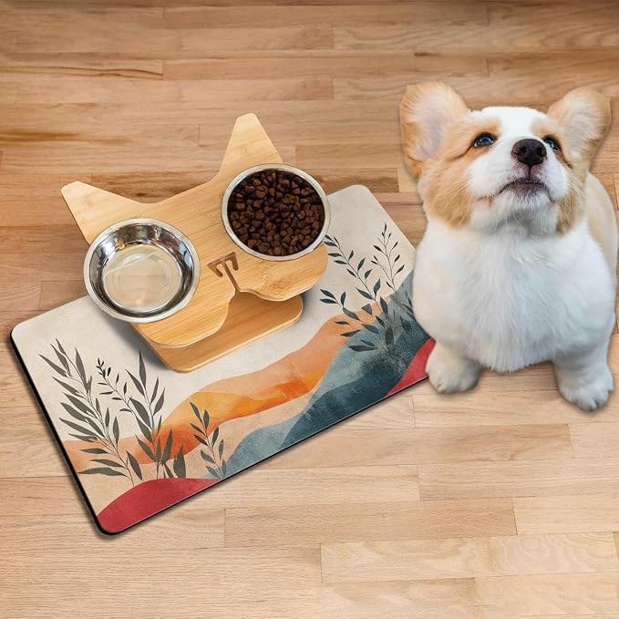 Absorbent Pet Dog Bowl Mat for Food and Water, Pet Cat Food Feeding Mat - Image 2