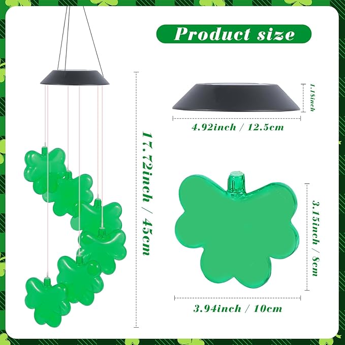 St. Patrick's Day Solar Shamrock Wind Chimes, Birthday Irish Gifts - Image 7