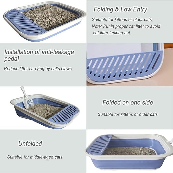 Senior Cat Litter Boxes, Collapsible Open Low Entry Cat Litter Pan - Image 4