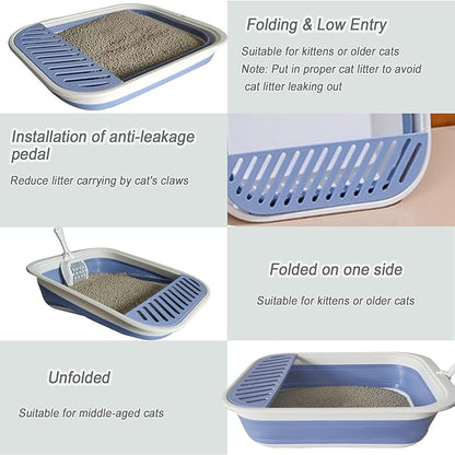 Senior Cat Litter Boxes, Collapsible Open Low Entry Cat Litter Pan - Image 4