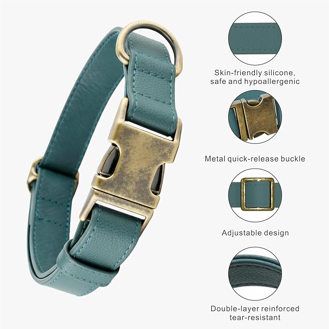 Dog Collar and Leash Set, Leather Silicone Waterproof Odor-Proof Dog Collar and - Image 3