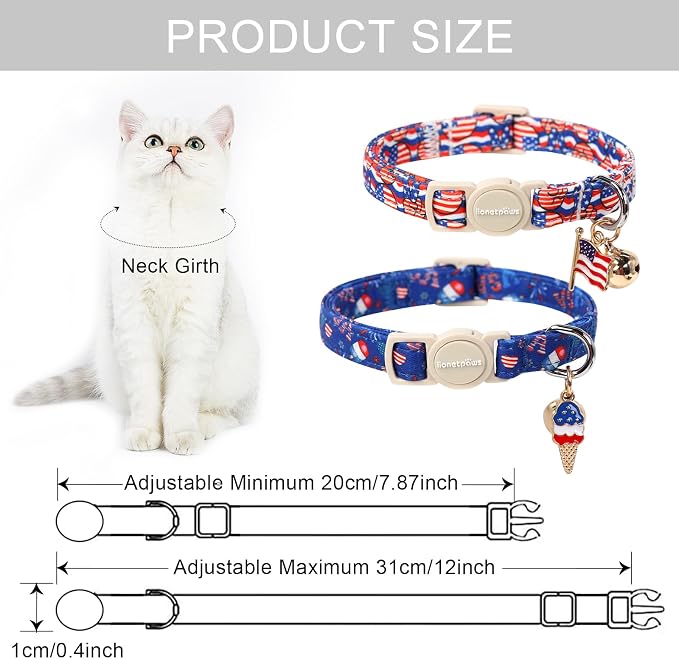 Lionet Paws 2pcs Pack 4th of July Cat Collar, Summer Cat Collars - Image 5