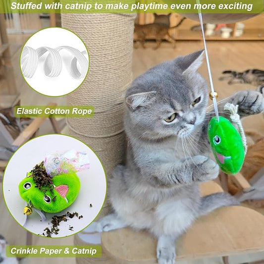 Interactive Cat Toy Wand with Catnip Mouse, Cat Teaser Wand Rainbow String - Image 2